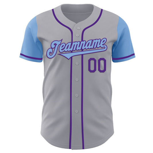 Custom Gray Light Blue-Purple Authentic Two Tone Baseball Jersey - Sky-Custom