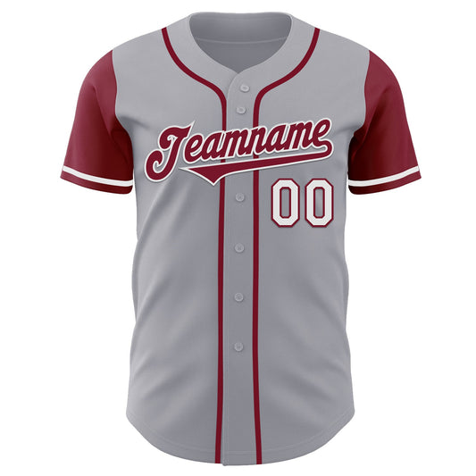 Custom Gray Crimson-White Authentic Two Tone Baseball Jersey - Sky-Custom