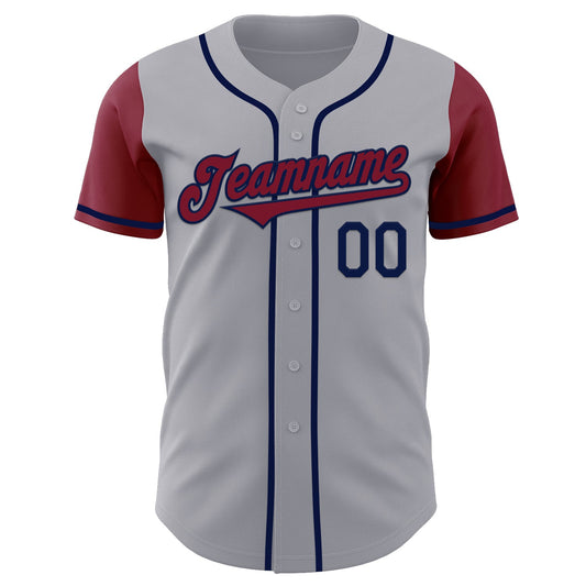 Custom Gray Crimson-Navy Authentic Two Tone Baseball Jersey - Sky-Custom