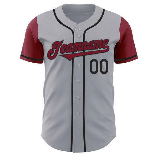Custom Gray Crimson-Black Authentic Two Tone Baseball Jersey - Sky-Custom