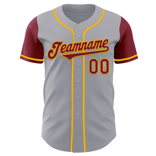 Custom Gray Crimson-Gold Authentic Two Tone Baseball Jersey - Sky-Custom