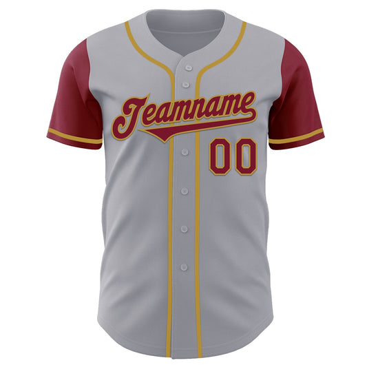 Custom Gray Crimson-Old Gold Authentic Two Tone Baseball Jersey - Sky-Custom