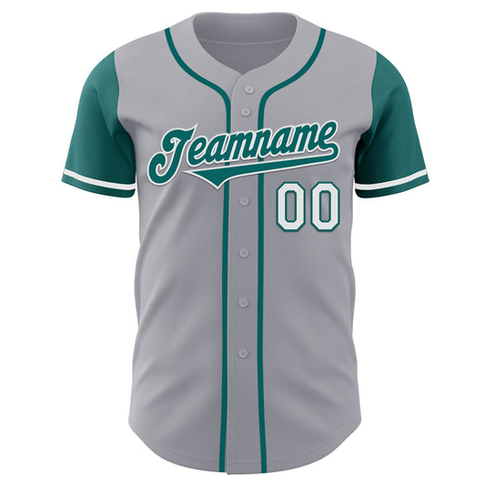 Custom Gray Teal-White Authentic Two Tone Baseball Jersey - Sky-Custom