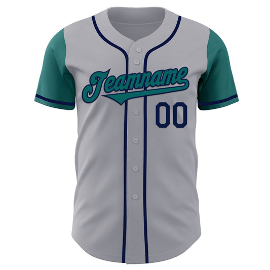 Custom Gray Teal-Navy Authentic Two Tone Baseball Jersey - Sky-Custom
