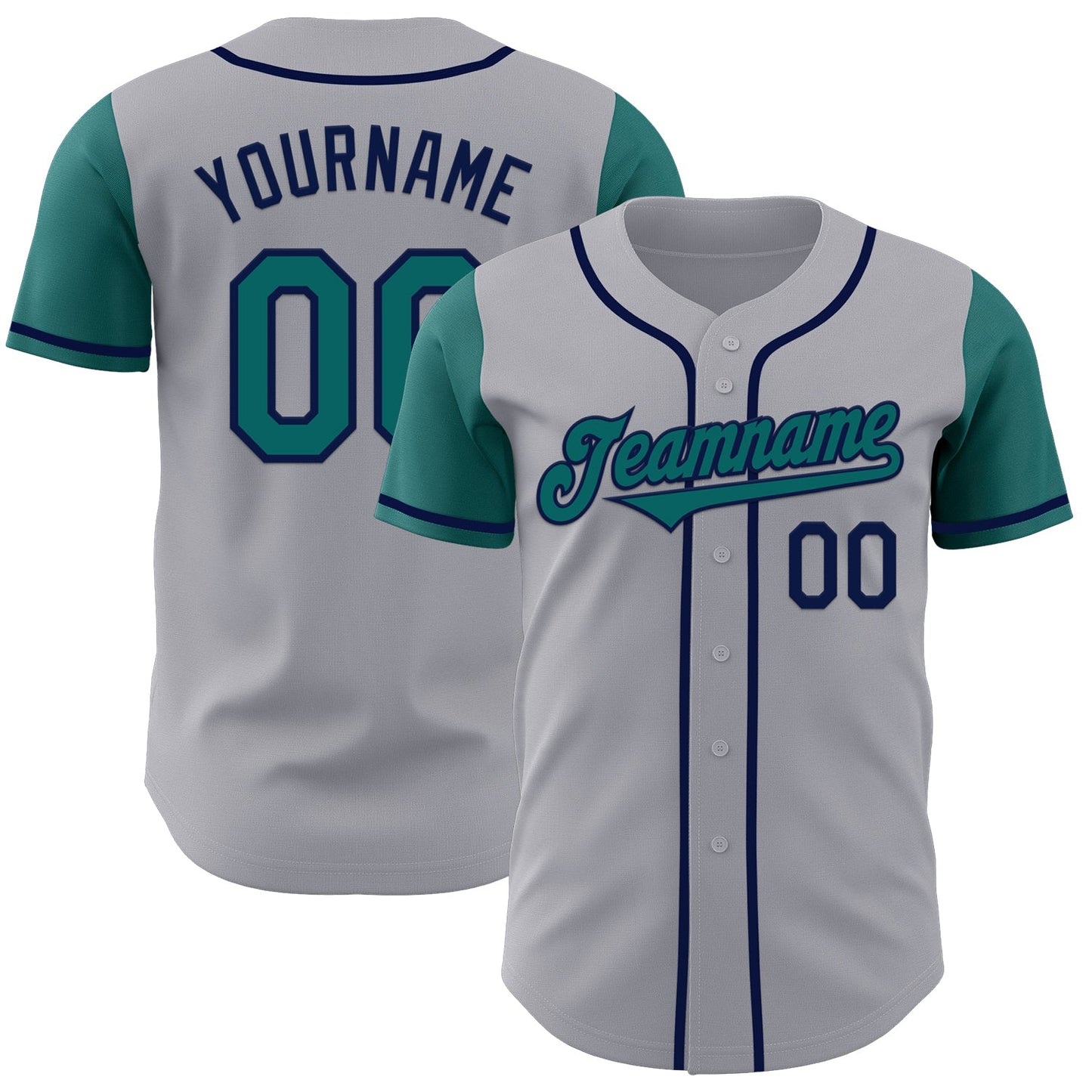 Custom Gray Teal-Navy Authentic Two Tone Baseball Jersey - Sky-Custom