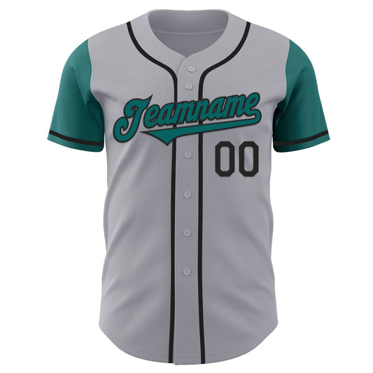Custom Gray Teal-Black Authentic Two Tone Baseball Jersey - Sky-Custom
