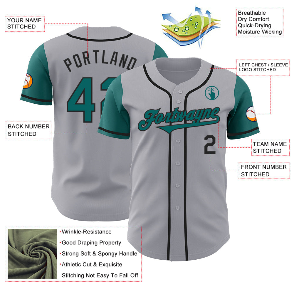Custom Gray Teal-Black Authentic Two Tone Baseball Jersey - Sky-Custom