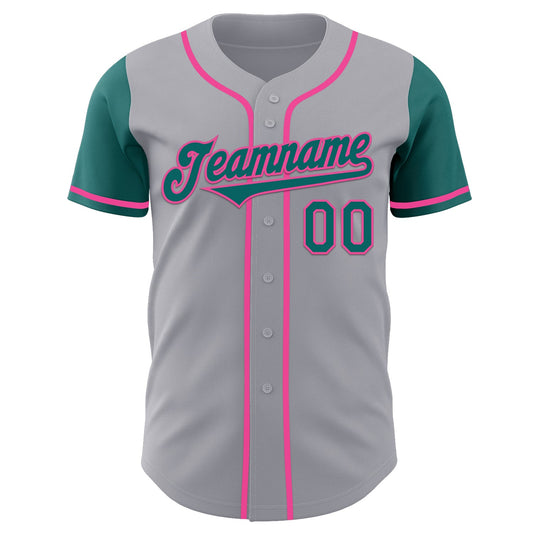 Custom Gray Teal-Pink Authentic Two Tone Baseball Jersey - Sky-Custom
