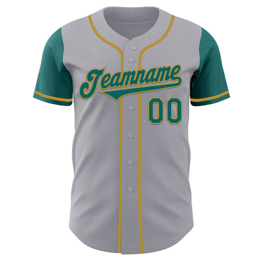 Custom Gray Teal-Old Gold Authentic Two Tone Baseball Jersey - Sky-Custom