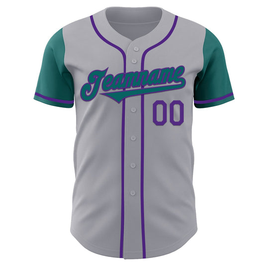 Custom Gray Teal-Purple Authentic Two Tone Baseball Jersey - Sky-Custom
