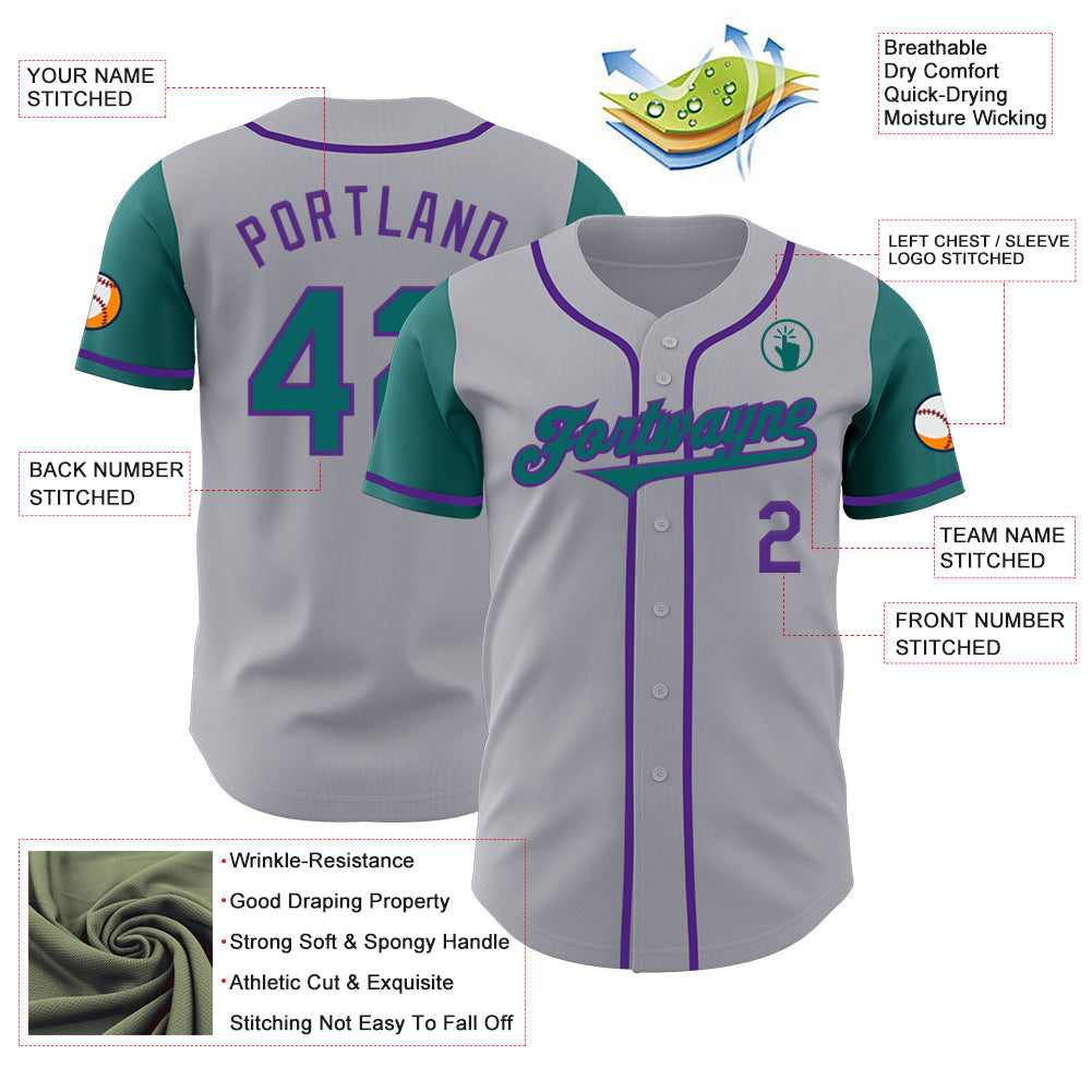 Custom Gray Teal-Purple Authentic Two Tone Baseball Jersey - Sky-Custom