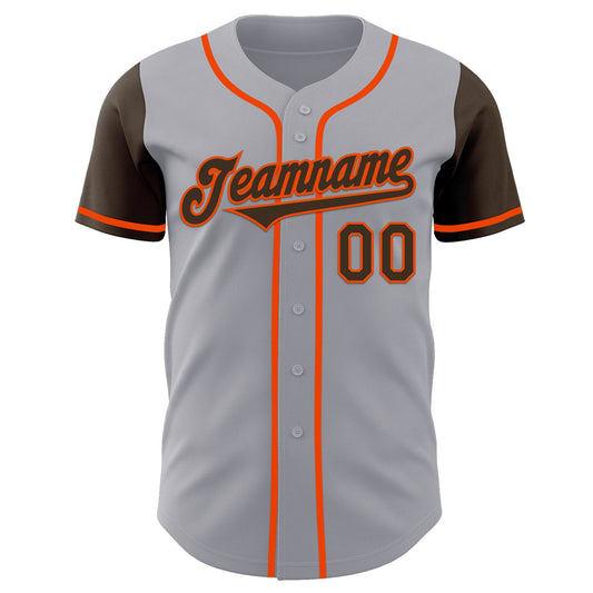 Custom Gray Brown-Orange Authentic Two Tone Baseball Jersey - Sky-Custom