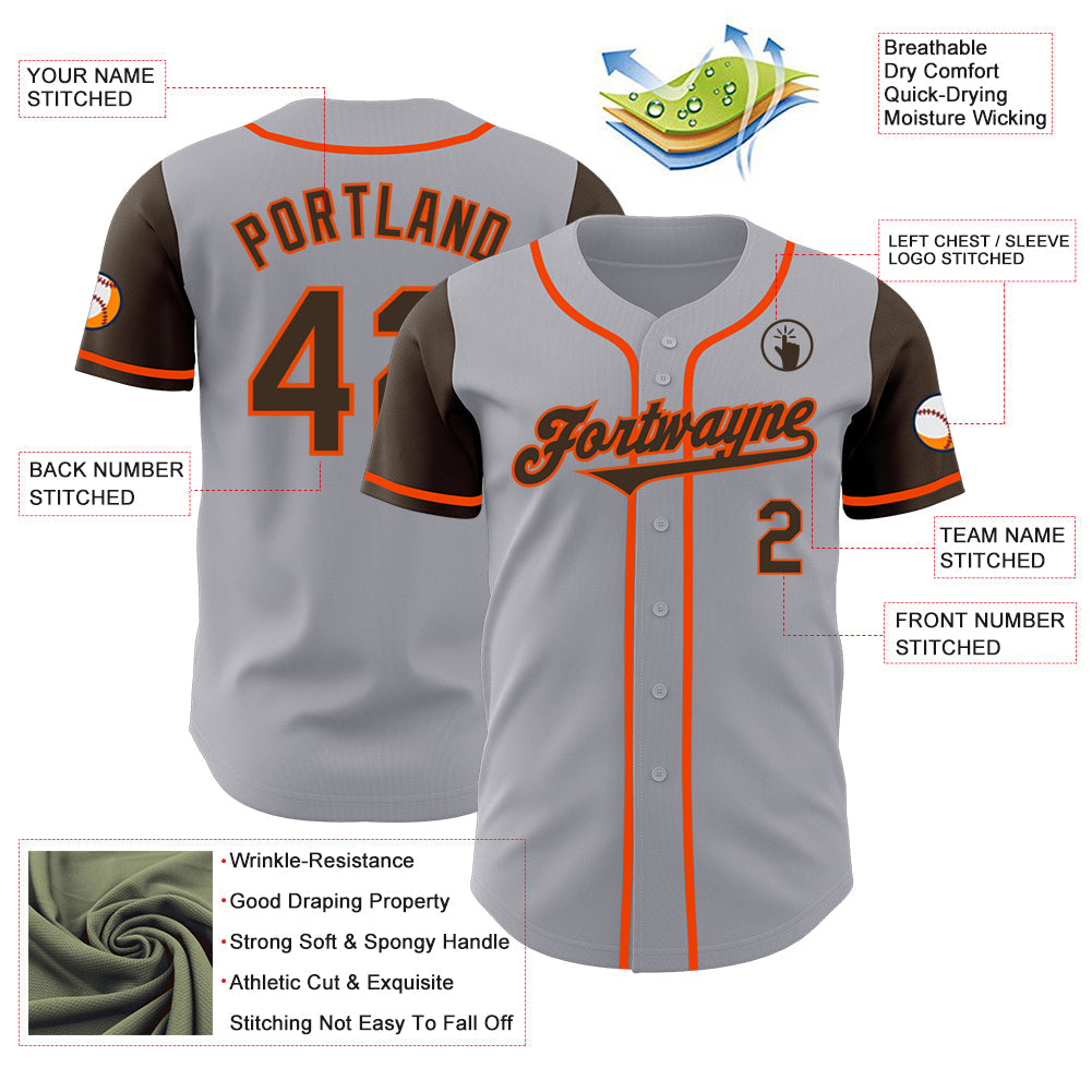 Custom Gray Brown-Orange Authentic Two Tone Baseball Jersey - Sky-Custom