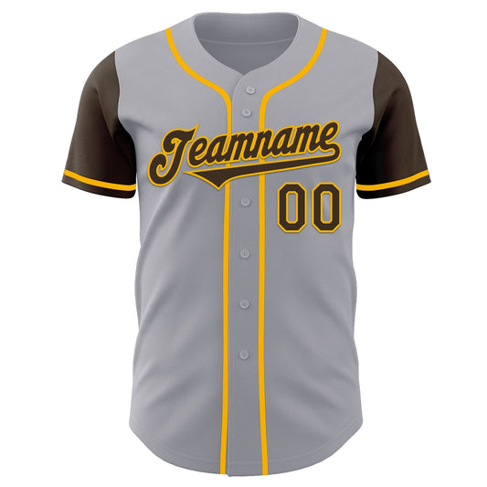 Custom Gray Brown-Gold Authentic Two Tone Baseball Jersey - Sky-Custom