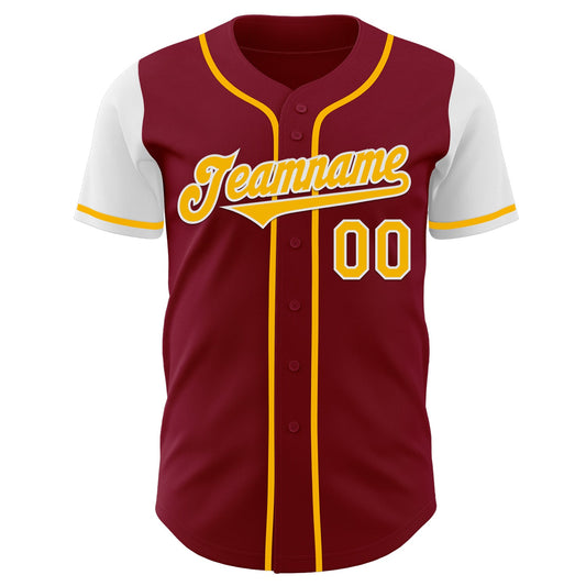 Custom Crimson Gold-White Authentic Two Tone Baseball Jersey - Sky-Custom