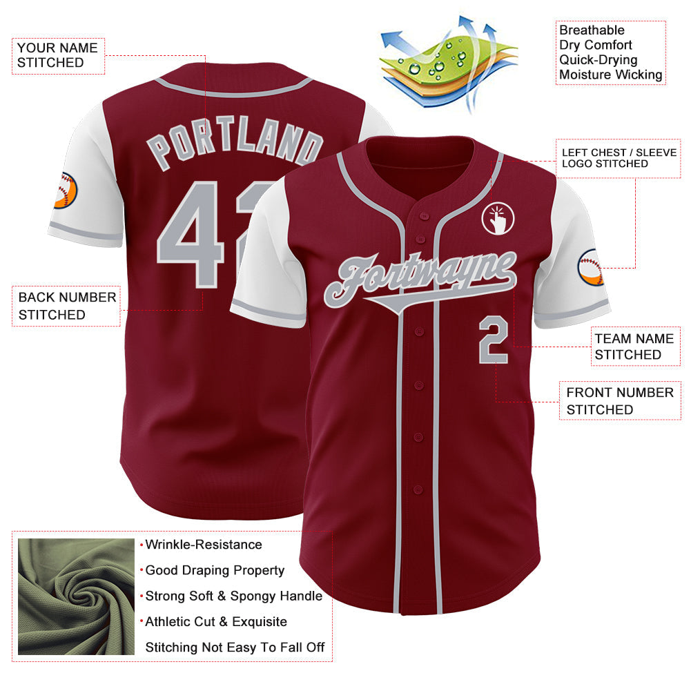 Custom Crimson Gray-White Authentic Two Tone Baseball Jersey - Sky-Custom