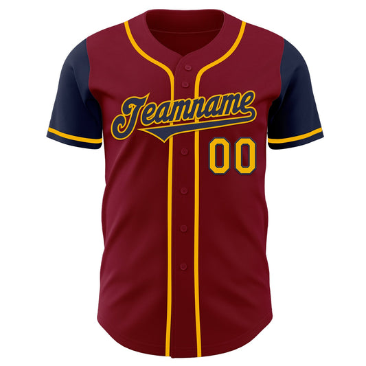 Custom Crimson Navy-Gold Authentic Two Tone Baseball Jersey - Sky-Custom