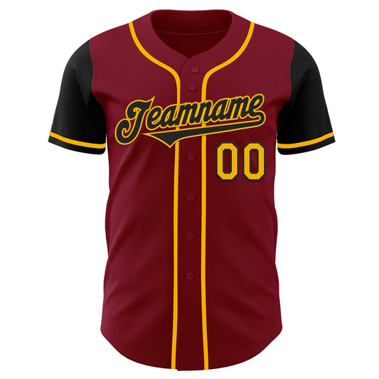 Custom Crimson Black-Gold Authentic Two Tone Baseball Jersey - Sky-Custom
