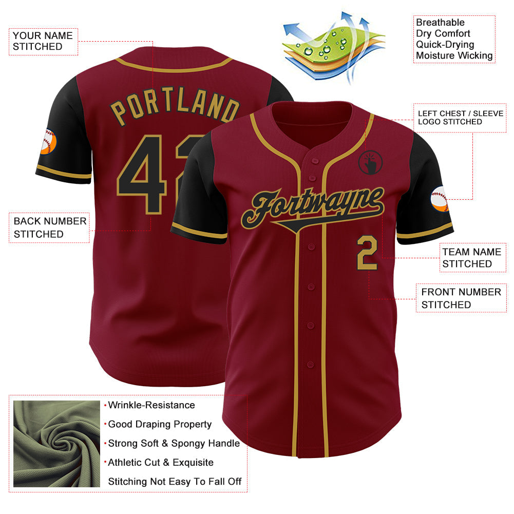 Custom Crimson Black-Old Gold Authentic Two Tone Baseball Jersey - Sky-Custom