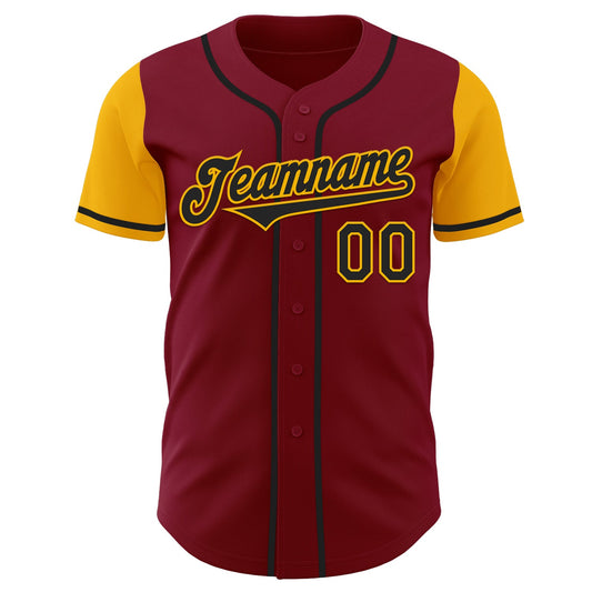 Custom Crimson Black-Gold Authentic Two Tone Baseball Jersey - Sky-Custom