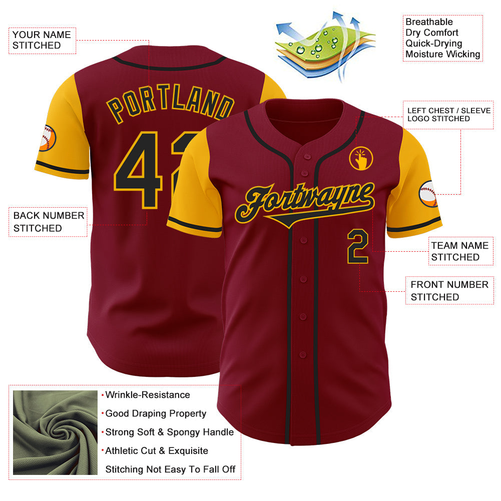 Custom Crimson Black-Gold Authentic Two Tone Baseball Jersey - Sky-Custom
