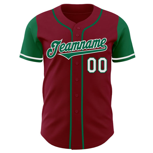 Custom Crimson Kelly Green-White Authentic Two Tone Baseball Jersey - Sky-Custom