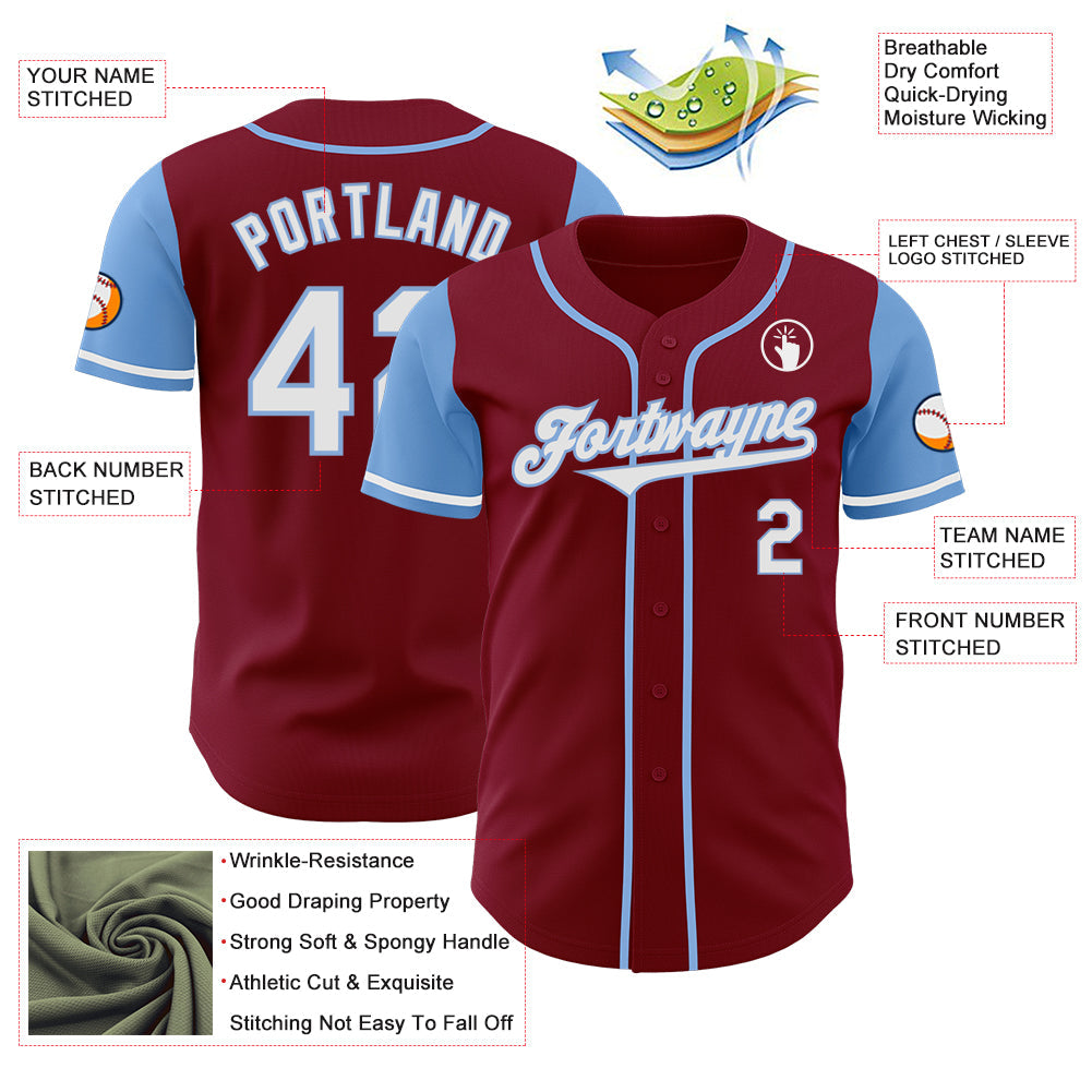 Custom Crimson White-Light Blue Authentic Two Tone Baseball Jersey - Sky-Custom