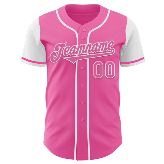 Custom Pink White Authentic Two Tone Baseball Jersey - Sky-Custom
