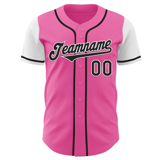 Custom Pink Black-White Authentic Two Tone Baseball Jersey - Sky-Custom