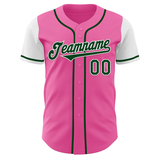 Custom Pink Green-White Authentic Two Tone Baseball Jersey - Sky-Custom