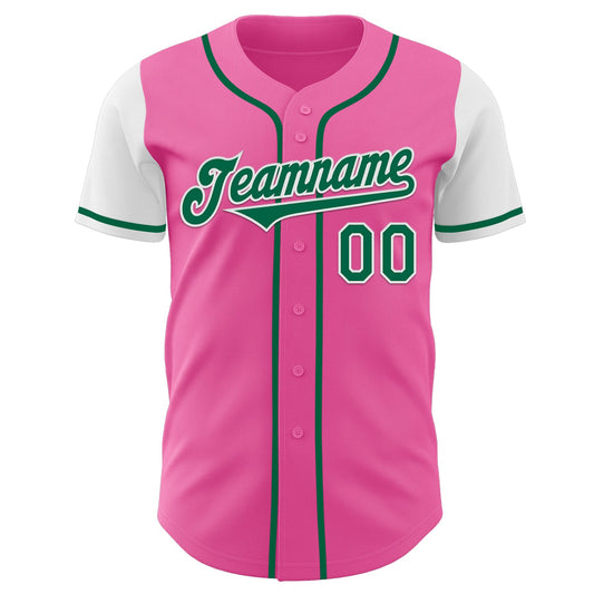 Custom Pink Kelly Green-White Authentic Two Tone Baseball Jersey - Sky-Custom