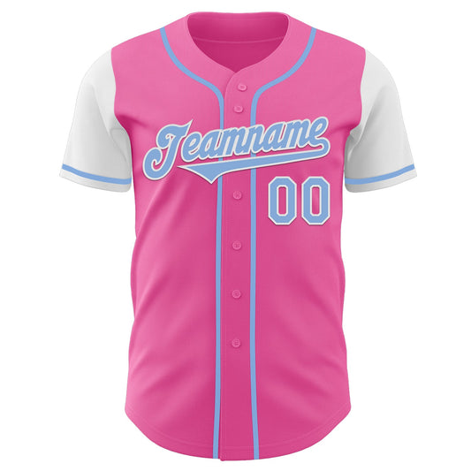 Custom Pink Light Blue-White Authentic Two Tone Baseball Jersey - Sky-Custom