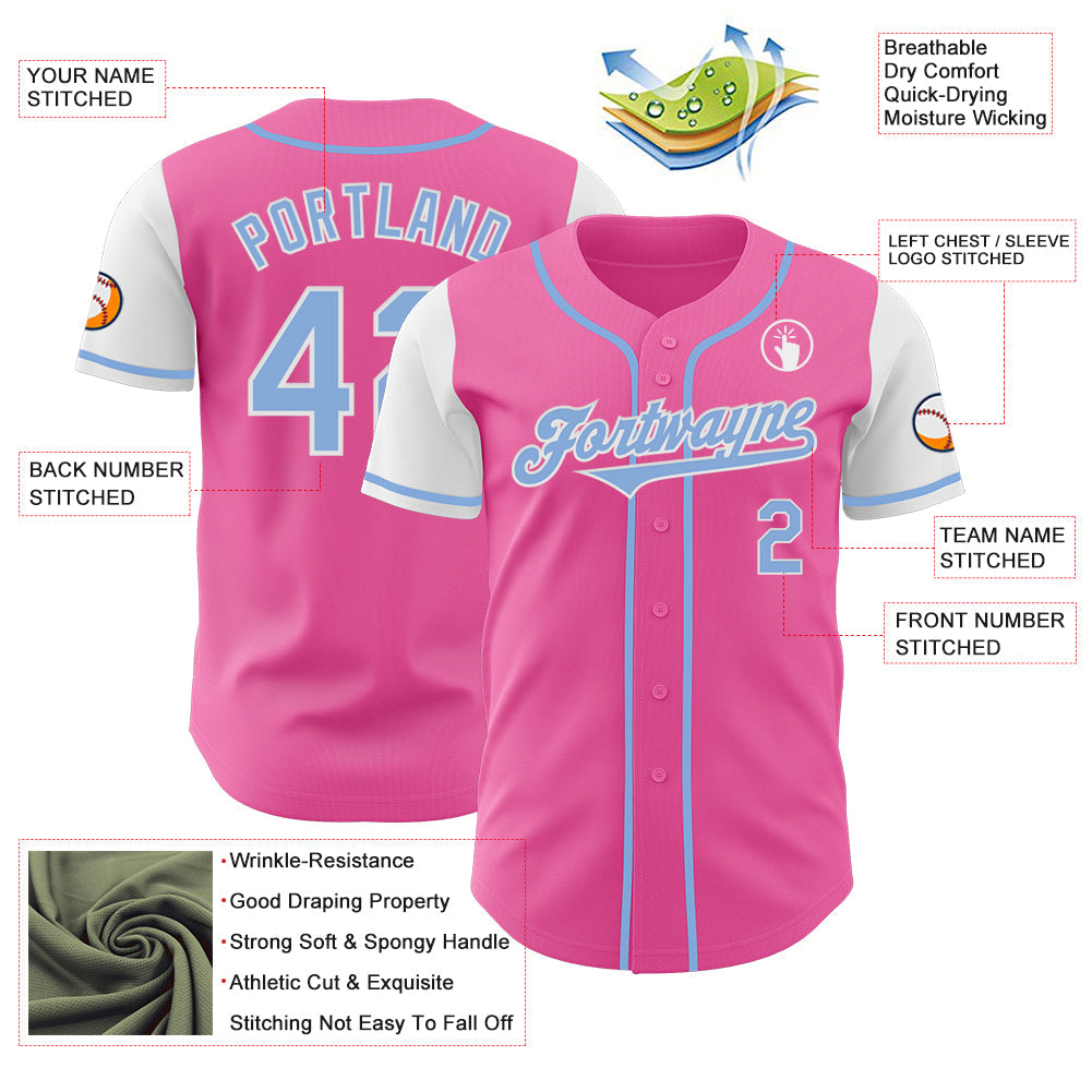 Custom Pink Light Blue-White Authentic Two Tone Baseball Jersey - Sky-Custom