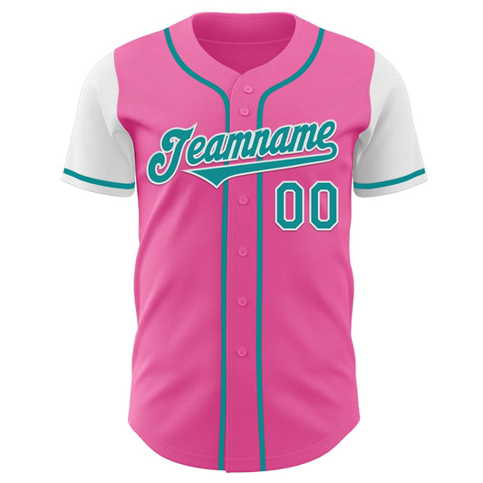 Custom Pink Teal-White Authentic Two Tone Baseball Jersey - Sky-Custom