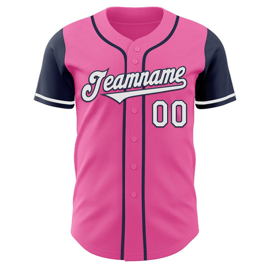 Custom Pink White-Navy Authentic Two Tone Baseball Jersey - Sky-Custom