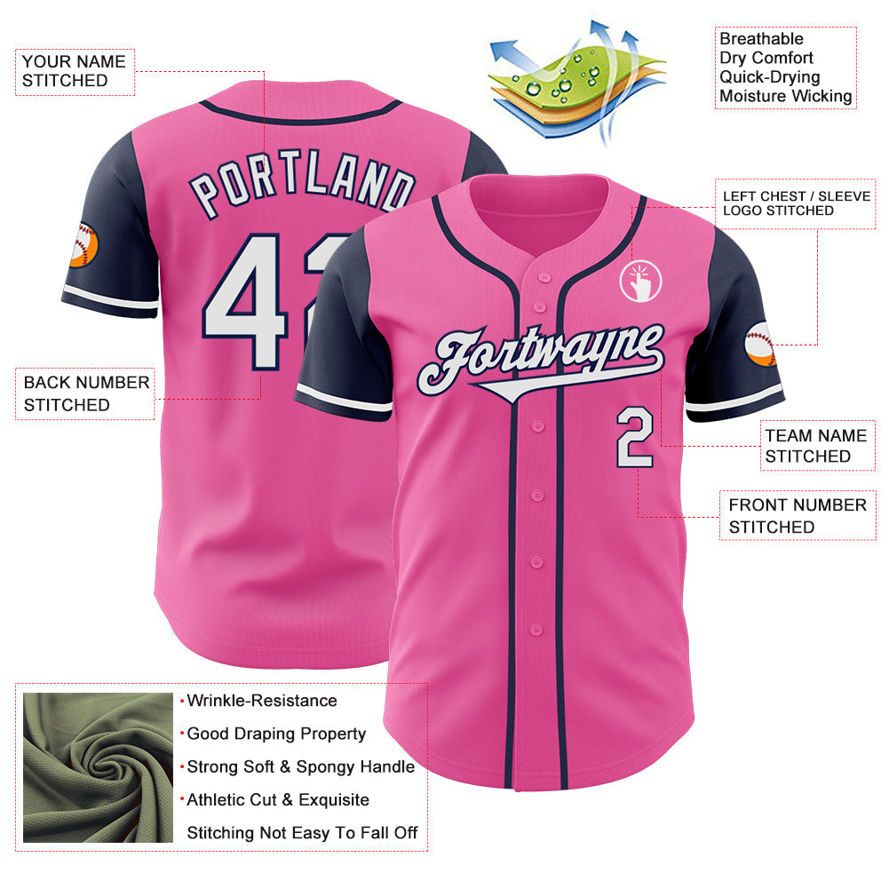 Custom Pink White-Navy Authentic Two Tone Baseball Jersey - Sky-Custom