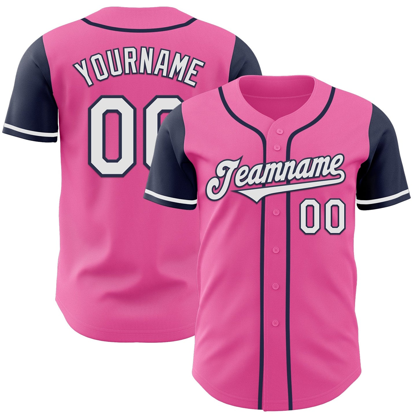 Custom Pink White-Navy Authentic Two Tone Baseball Jersey - Sky-Custom