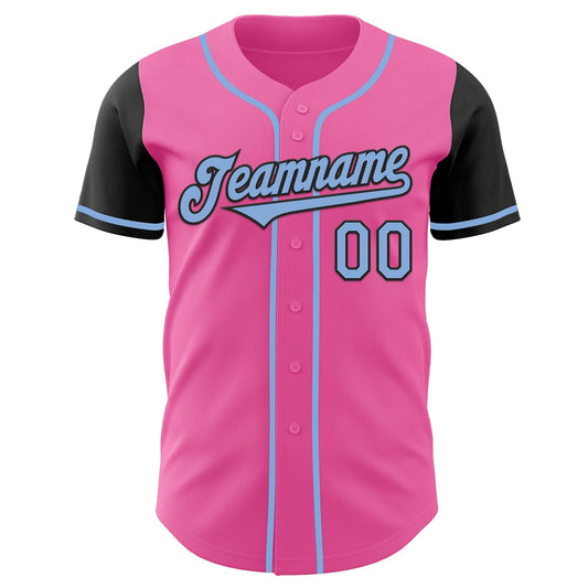 Custom Pink Light Blue-Black Authentic Two Tone Baseball Jersey - Sky-Custom
