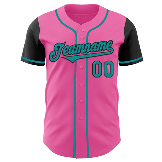 Custom Pink Teal-Black Authentic Two Tone Baseball Jersey - Sky-Custom