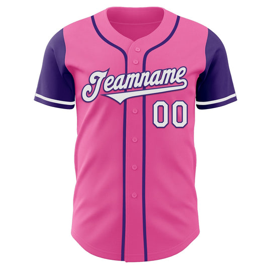 Custom Pink White-Purple Authentic Two Tone Baseball Jersey - Sky-Custom