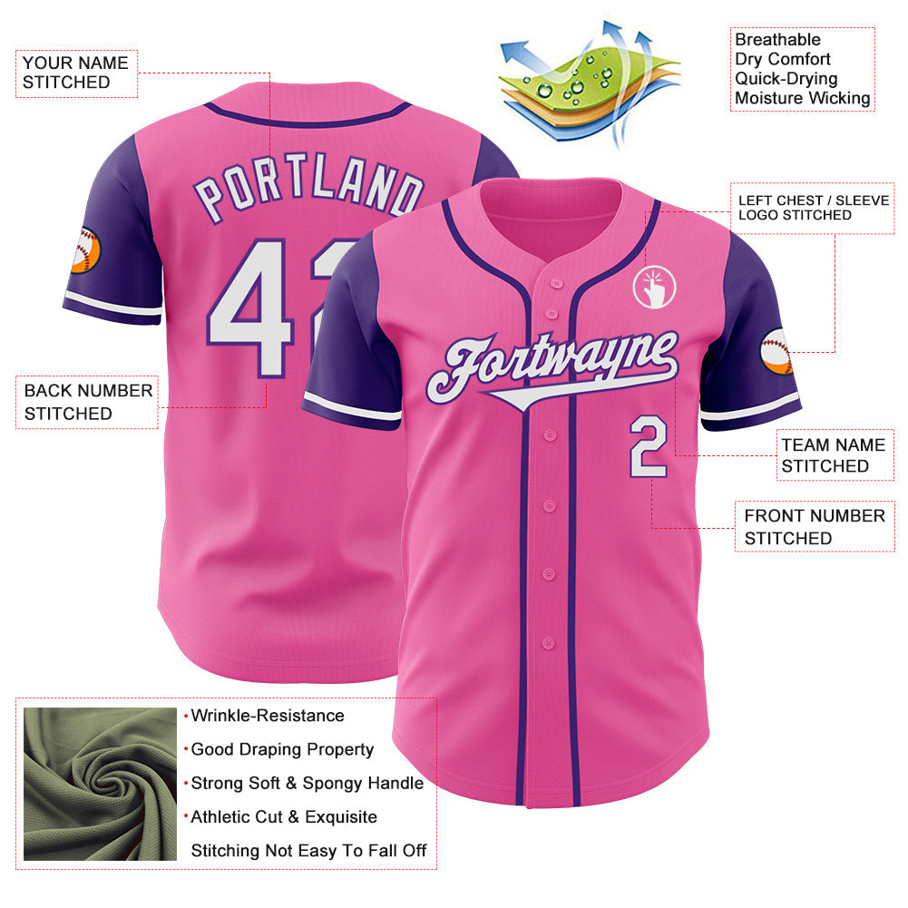 Custom Pink White-Purple Authentic Two Tone Baseball Jersey - Sky-Custom