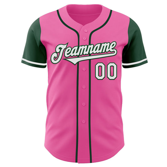 Custom Pink White-Green Authentic Two Tone Baseball Jersey - Sky-Custom