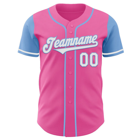 Custom Pink White-Light Blue Authentic Two Tone Baseball Jersey - Sky-Custom