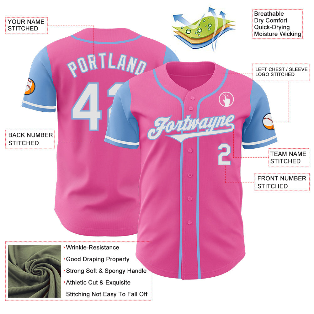 Custom Pink White-Light Blue Authentic Two Tone Baseball Jersey - Sky-Custom