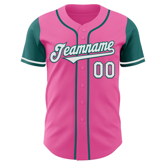 Custom Pink White-Teal Authentic Two Tone Baseball Jersey - Sky-Custom