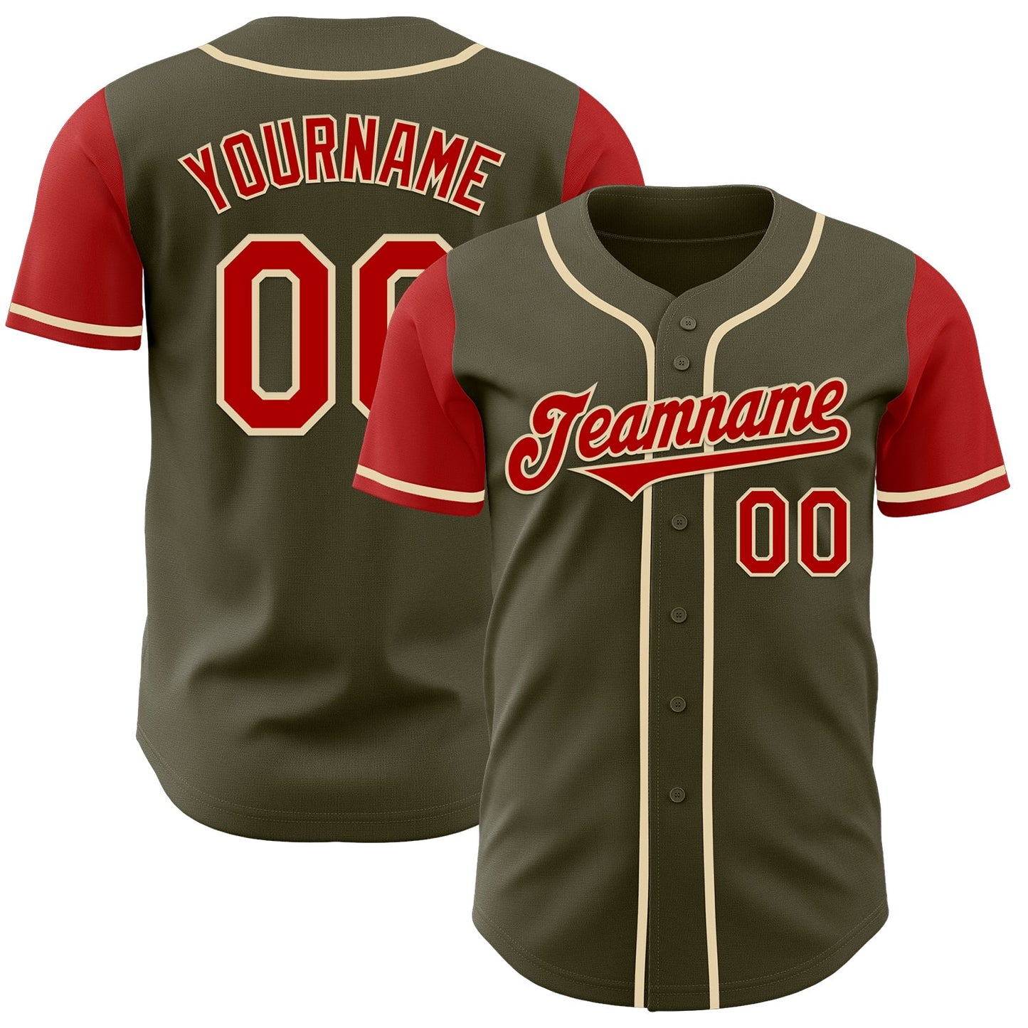 Custom Olive Red-Cream Authentic Two Tone Salute To Service Baseball Jersey - Sky-Custom