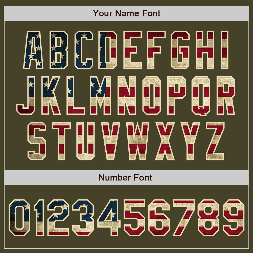 Custom Olive Vintage USA Flag Red-Cream Authentic Two Tone Salute To Service Baseball Jersey - Sky-Custom