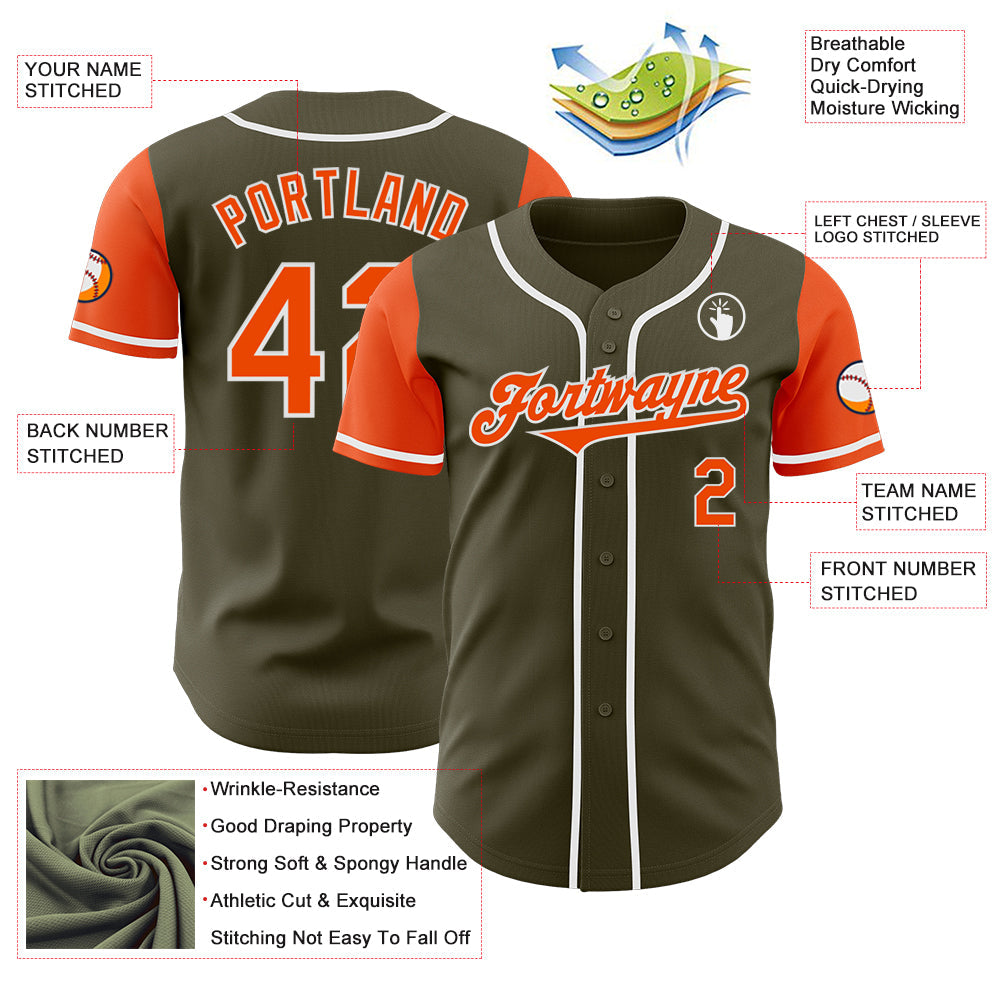 Custom Olive Orange-White Authentic Two Tone Salute To Service Baseball Jersey - Sky-Custom
