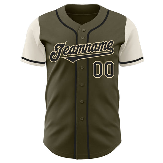 Custom Olive Black-Cream Authentic Two Tone Salute To Service Baseball Jersey - Sky-Custom