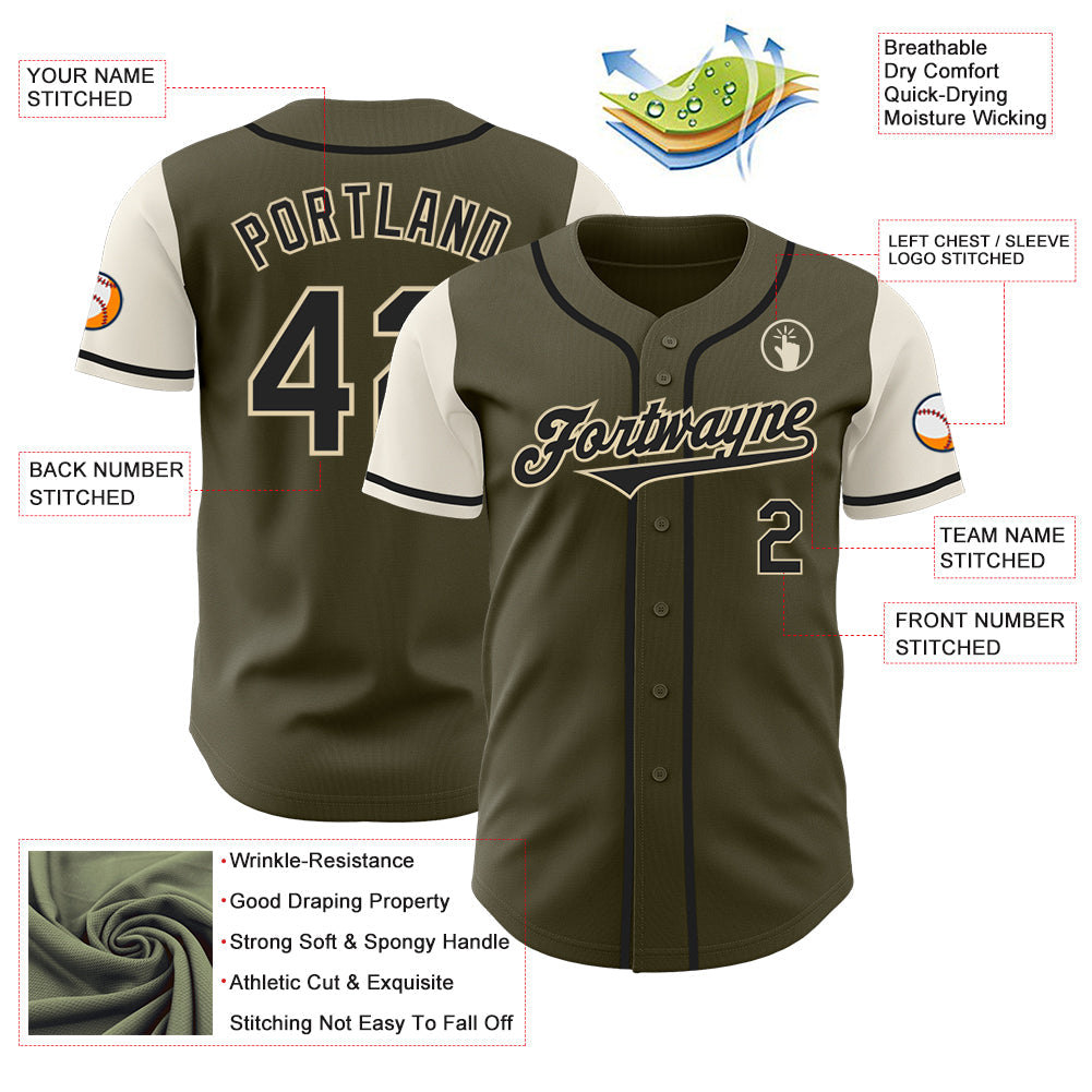 Custom Olive Black-Cream Authentic Two Tone Salute To Service Baseball Jersey - Sky-Custom